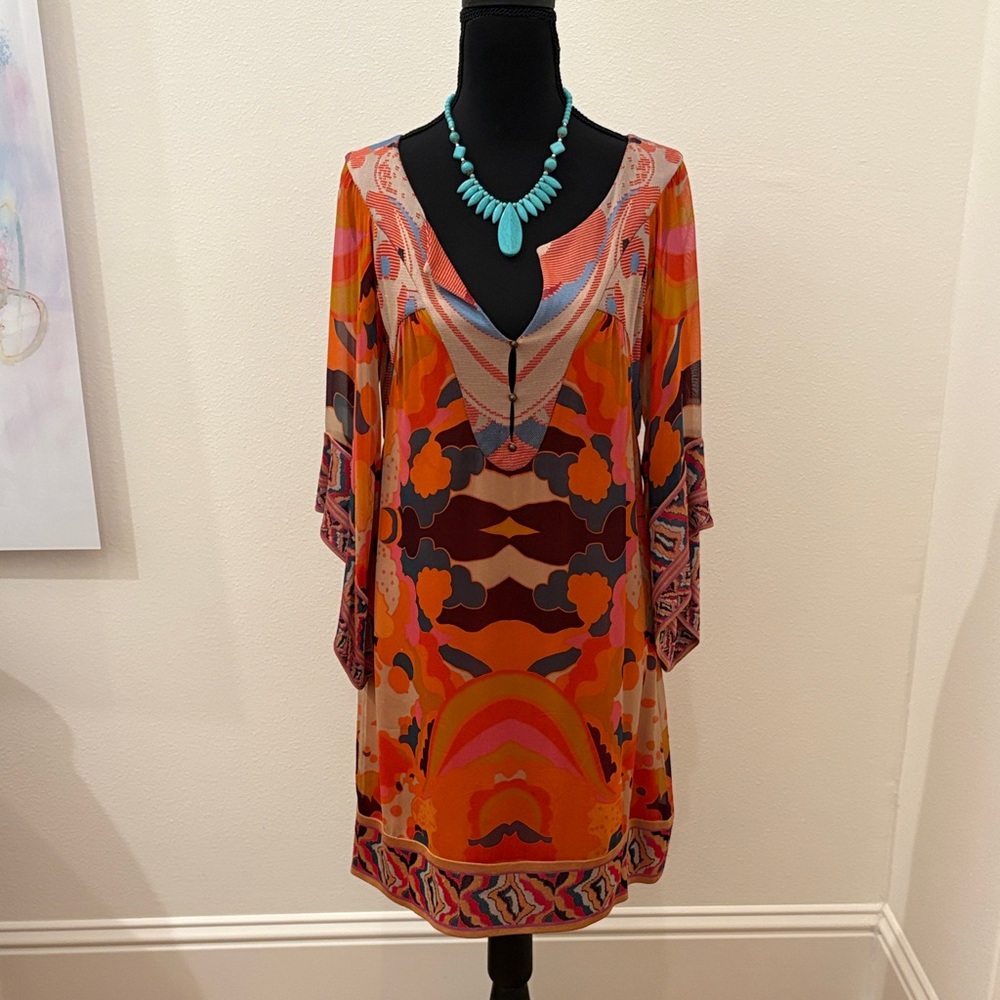 DVF Vibrant Orange Multi Color Mini SILK Dress Size 0 (Dress Only)